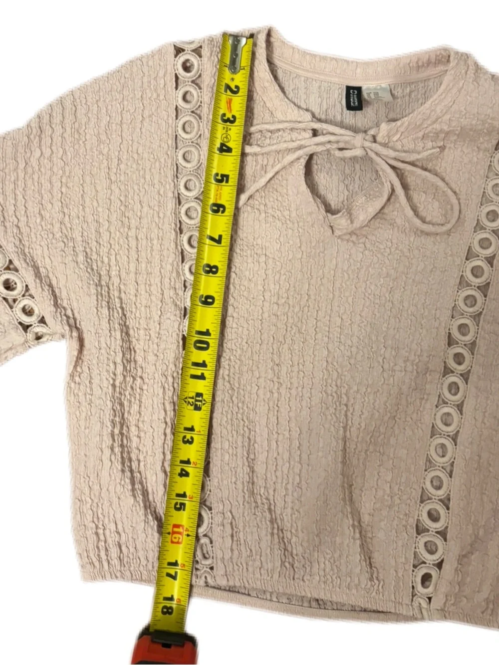 H&M Blush Pink Textured Tie-Neck Blouse
